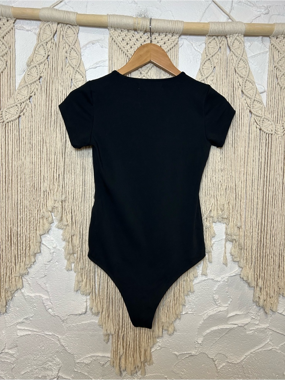 Oak + Fort Oak Refined Black Short Sleeve Bodysuit Capsule Wardrobe Minimalist - Picture 11 of 13